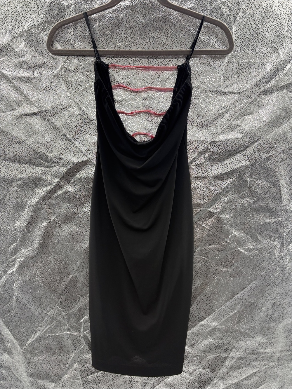 Nicole Miller Black Backless Slip Dress with Pink Ladder Straps